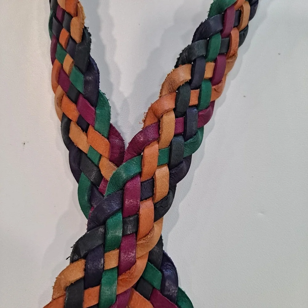 Womens Vintage Omega Leather Colorful Braided Belt Size Large